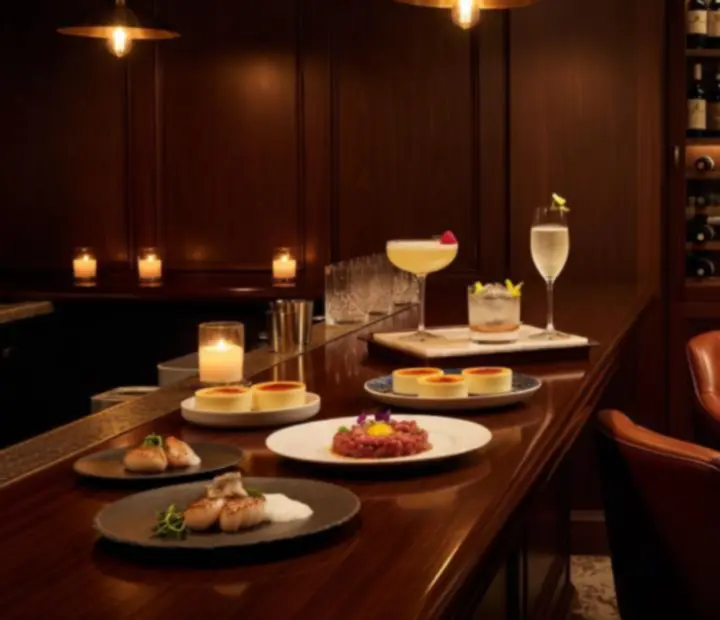 Cocktails et petits plats servis près d'une table de poker