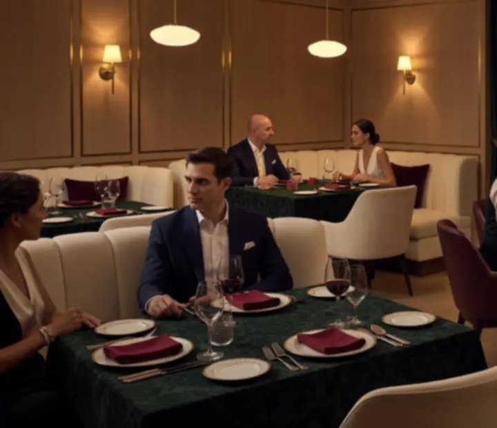 Salle élégante de restaurant et tables de poker lors d'une soirée à Vallée Noire