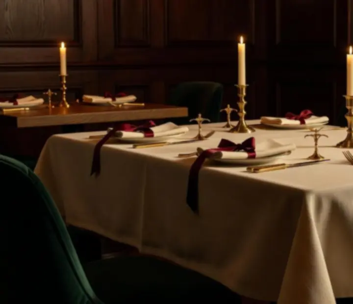 Table dressée au restaurant Vallée Noire avec ambiance chaleureuse et lumière ambrée