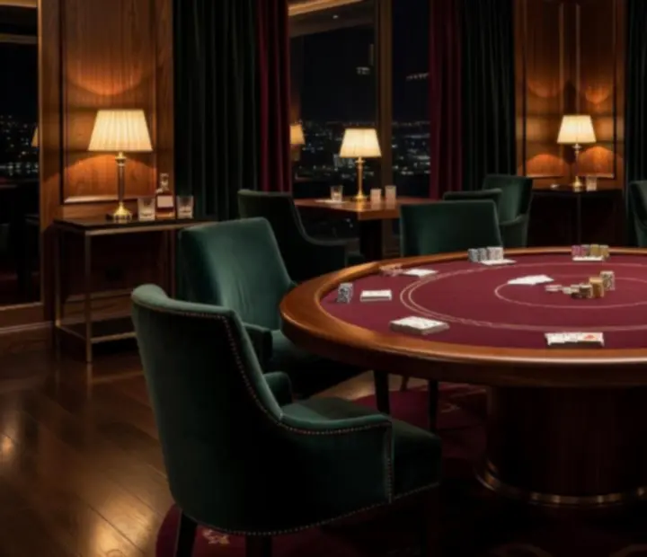 Table de poker dressée dans un salon de cartes élégant et feutré