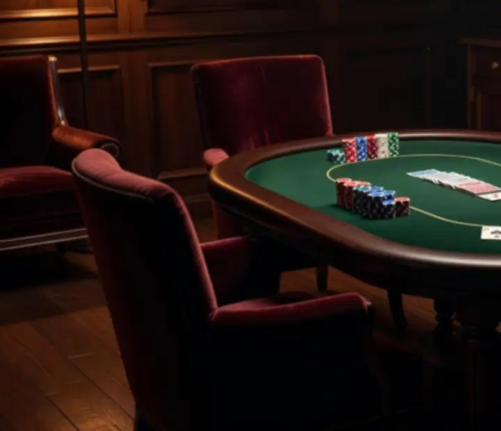 Salon de cartes feutré avec tables de poker élégantes et fauteuils confortables