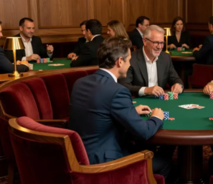 Salon de cartes élégant avec tables de poker et jetons