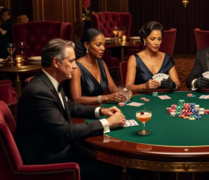 Soirée poker en présentiel autour de tables de poker élégantes avec jetons